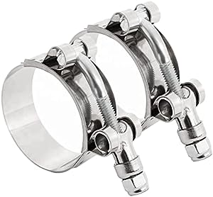 Yonput 2 PCS Stainless Steel T-bolt Silicone Hose Clamps Sliver Turbo Pipe Intercooler Clamp, Adjustable Range 58-65mm for 2" Hose ID