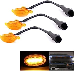 Yonput 3 PCS Led Grille Lights, Fit for 2004-2019 Ford F150 F250 F350 Raptor/2013-2018 Dodge Ram 1500 Front Grill Yellow Lens LED Running Lights, with Plug & Play Wiring Harness (Yellow & Black)