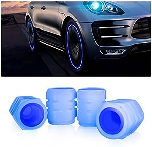 Tire Valve Stem Caps for Car, 4PCS Noctilucous Tire Air Caps Cover, Illuminated Auto Wheel Valve Stem Cap, Car Accessories Universal for Car, Truck, SUV, Motorcycles, Bike (Blue)