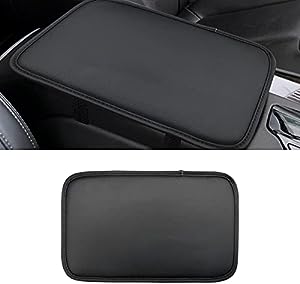 8sanlione Leather Center Console Cushion Pad, 11.4"x7.4" Waterproof Armrest Seat Box Cover Fit for Most Cars, Vehicles, SUVs, Comfort, Car Interior Protection Accessories (Black/Skin)