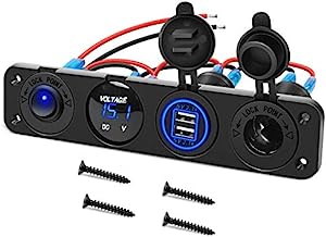 Nilight 4 in 1 ON/OFF Charger Socket Panel Dual USB Socket Power Outlet & LED Voltmeter &Cigarette Lighter Socket& LED Lighted ON Off Rocker Toggle Switch for Truck Car Marine Boats RV,2 Yeas Warranty