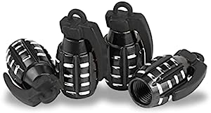SINGARO 4PCS Aluminum Valve Stem Cap, Grenade Decorative Tire Valve Stem Cap Exterior Accessories for Cars, Trucks, SUVs, Motorcycles and Bicycles (Black)