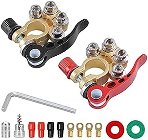 Car Battery Terminal Connectors, 2 Pcs 4 Way Quick Release Disconnect Car Battery Terminal for SAE/JIS Type A Posts, Compatible With Cars, Vans, Trucks and More