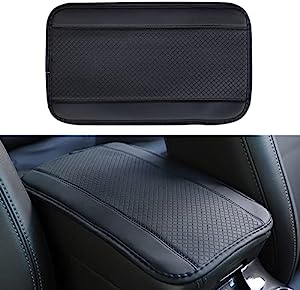 Miytsya Four Seasons Universal Armrest Box Mat, Fiber Leather Embossing, Waterproof Armrest Cover Center Console Mat, Car Armrest Seat Cover (Black)