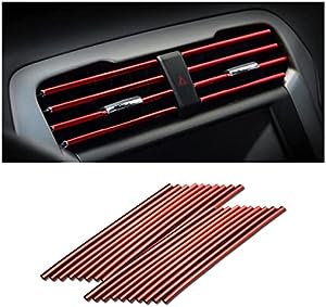 20 Pieces Car Air Conditioner Decoration Strip for Vent Outlet, Universal Waterproof Bendable Air Vent Outlet Trim Decoration, Suitable for Most Air Vent Outlet, Car Interior Accessories (Red)