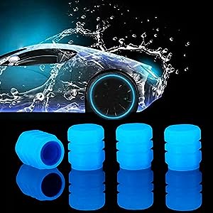 Pincuttee Tire Valve Stem Caps for Car 4 Pack, Glowing Tire Valve Stem Caps,Fluorescent Car Tire Valve Caps, Universal Tire Valve Stem Covers for Car, Truck, SUV(Blue)