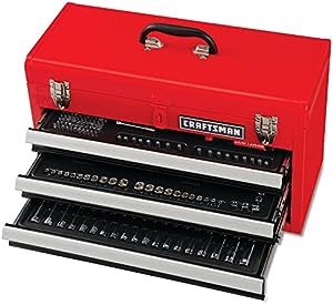 Craftsman Mechanic Tool Set, 215 Piece, Hand Box Set in Metal, 3 Drawers, Red (CMMT45303)