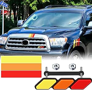4 Sets Tri Color Grille Badge Emblem Classic Retro Tri Color Stripe Decal Sticker Decoration Accessories Car Truck Label Compatible with Toyota 4Runner Tacoma Tundra Rav4 Highlander, Yellow Orange Red