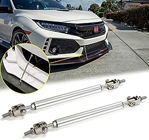 Xotic Tech 2pc Adjustable 6"-9" Front Bumper Lip Splitter Diffuser Strut Rod Tie Bars Compatible with Most Vehicles [Silver]